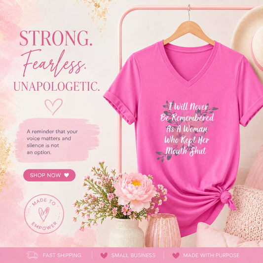 Women’s  "I WILL NEVER BE REMEMBERED AS A WOMAN WHO KEPT HER MOUTH SHUT" Performance V-Neck T-Shirt